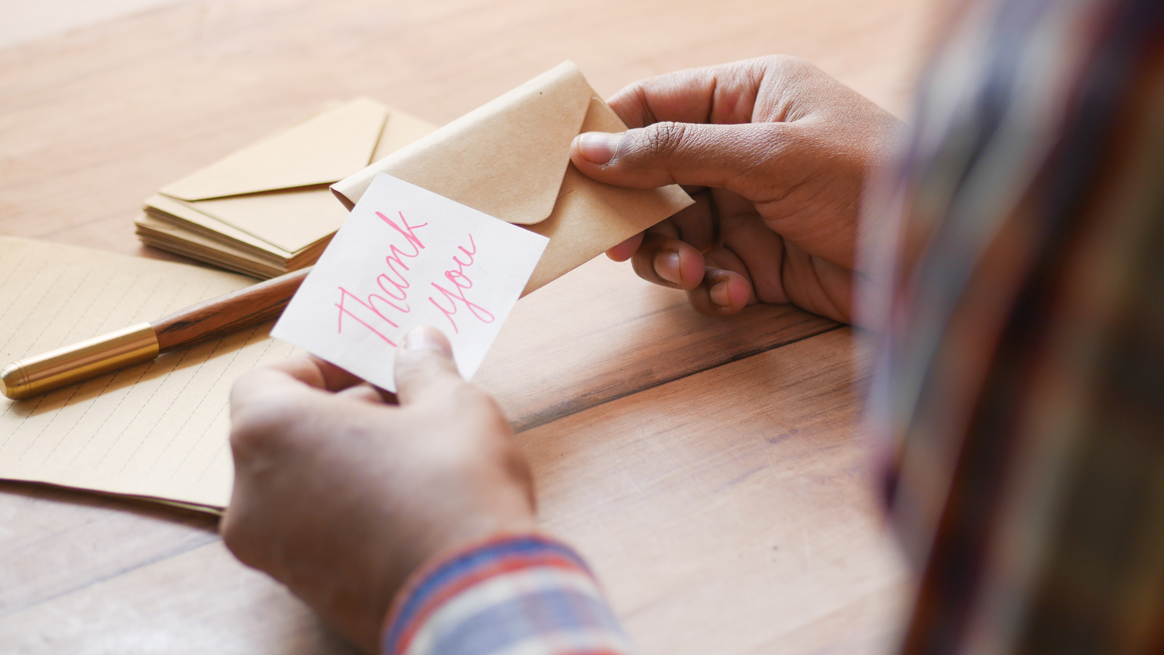 A handwritten thank-you note.