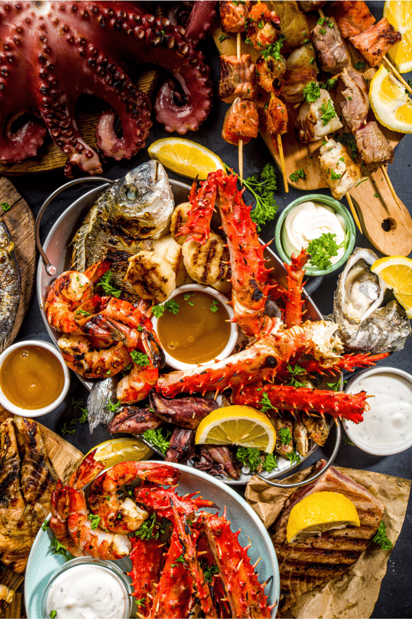 A colourful platter of BBQ'd fish