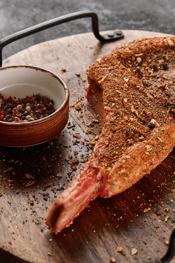 Delicious dry rub seasoning over a lovely steak.
