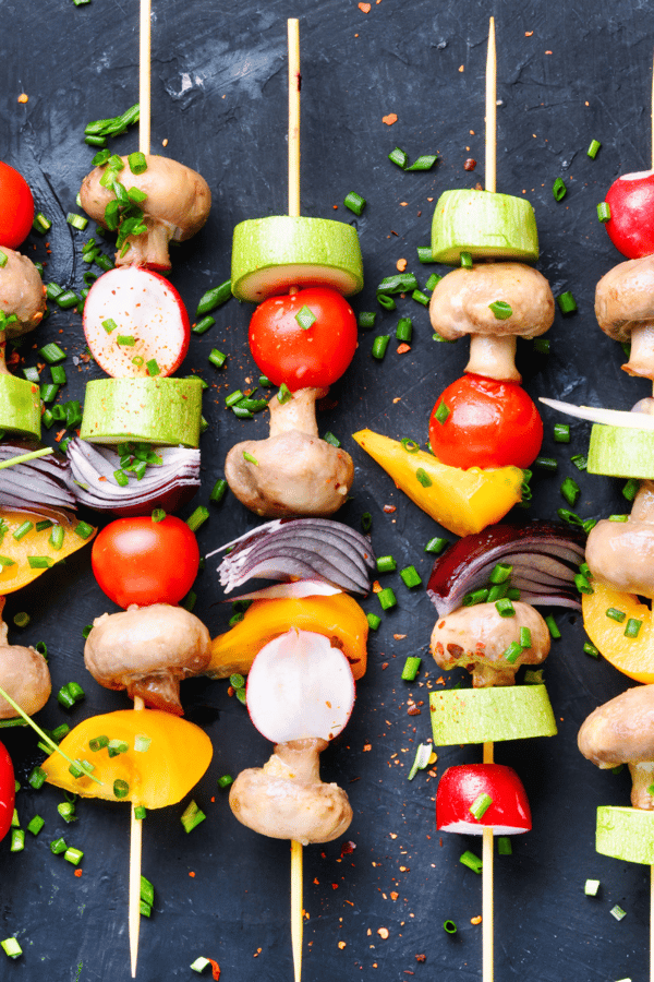 Vegetable skewers ready to be BBQ'd because veggies are nice too. 