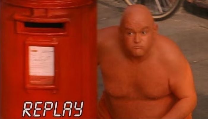 The old tango mascot of an orange man. 