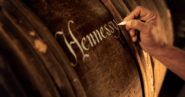 A close-up of a Hennessy cognac barrel.