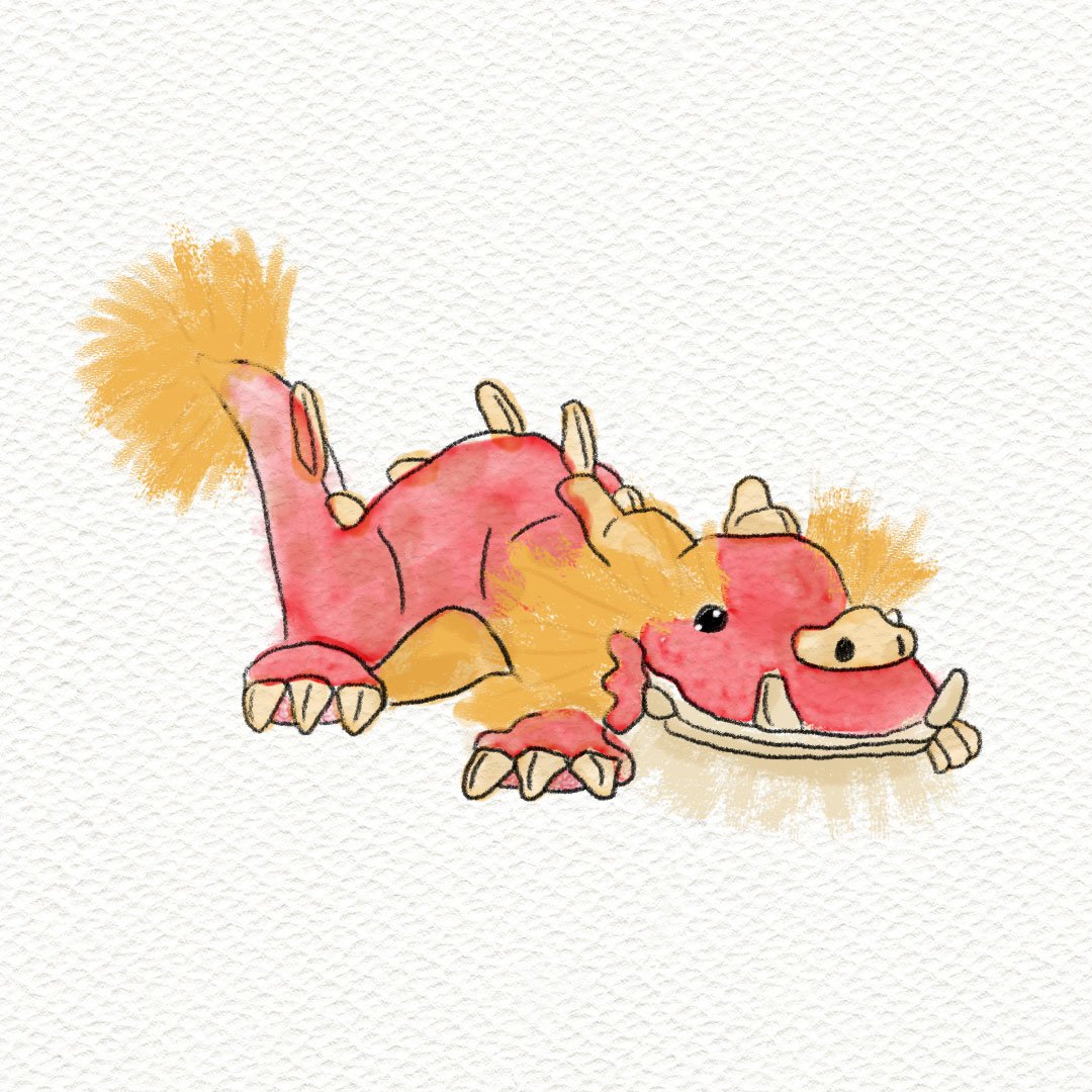 An illustration drawing doodle watercolour of a Jellycat Festival Dragon.