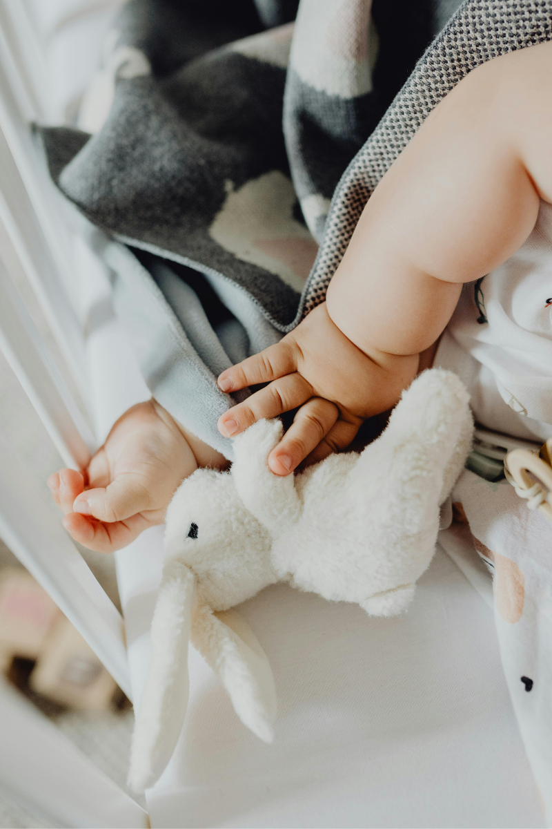 A baby with their favourite toy. 