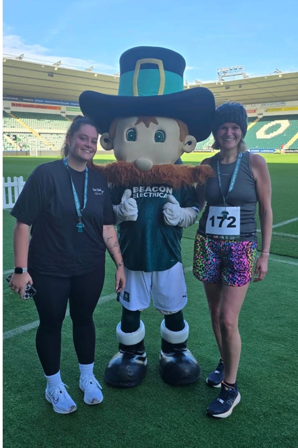Kate and Hollie with the Plymouth Argyle mascot