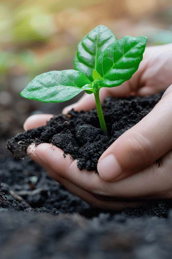 Someone holding a seedling.