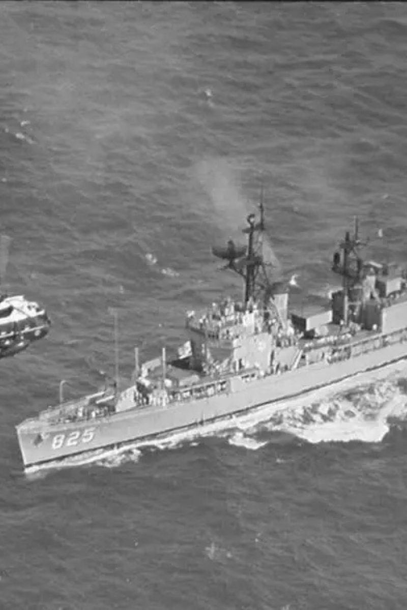 The U.S.S. Hornet in 1969 awaiting to rescue the crew of the Apollo 11 space mission.