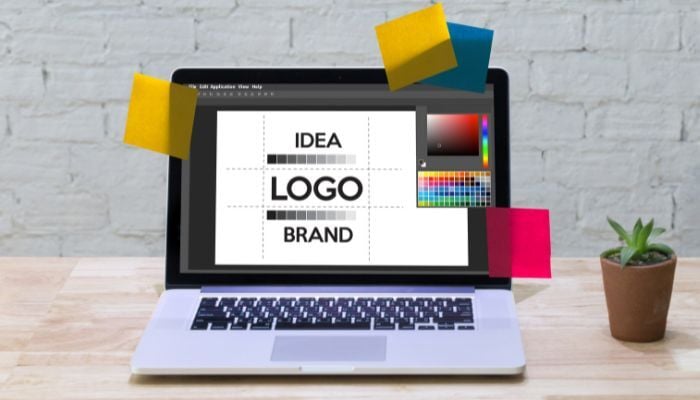 A computer showing logo ideas.