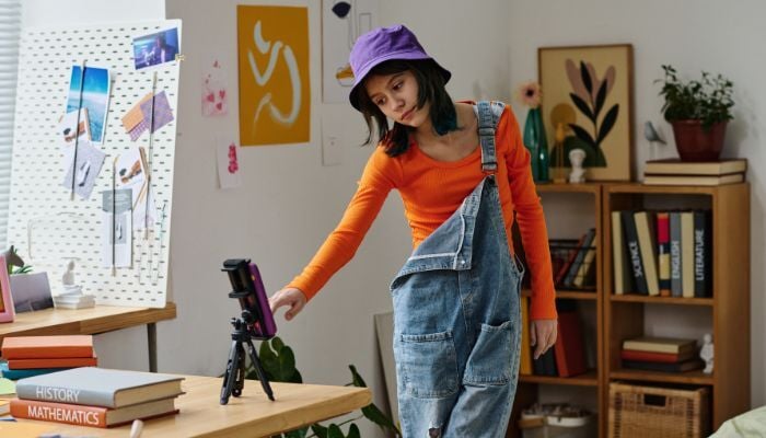A UGC creator creating content