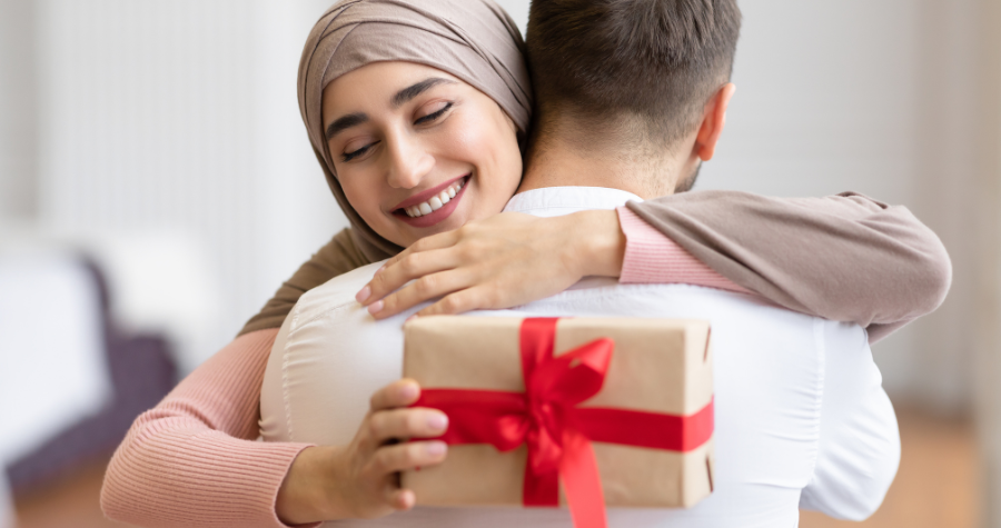 a happy women after receiving a gift