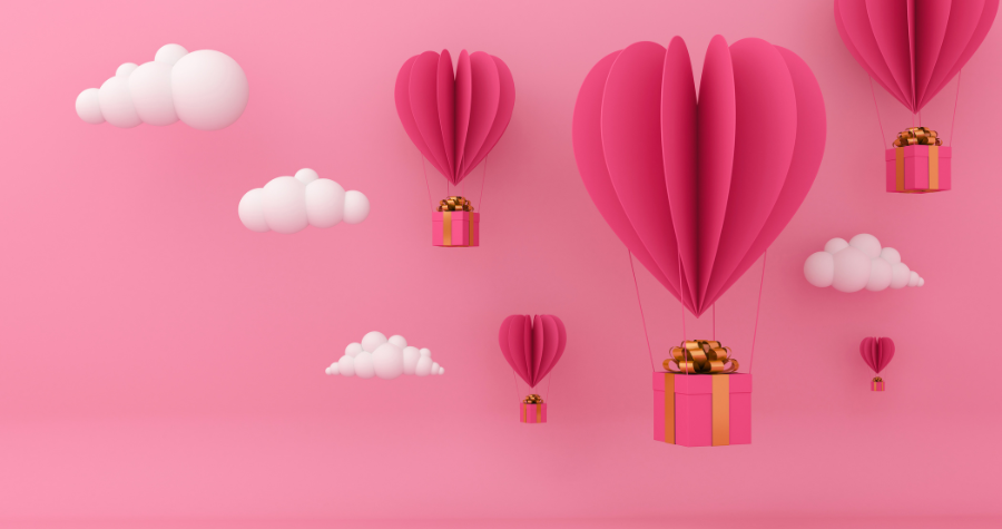 Pink gift boxes floating in the air for valentines day