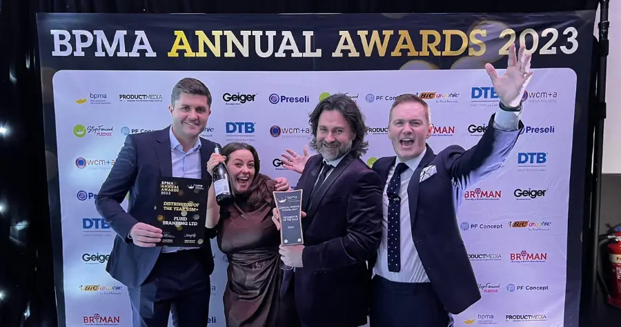 Fluid Branding Wins Distributor of the Year £5m+ at the BPMA Annual Awards 2023
