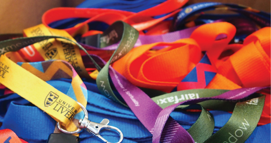 A collection of lanyards ready to be recycled.