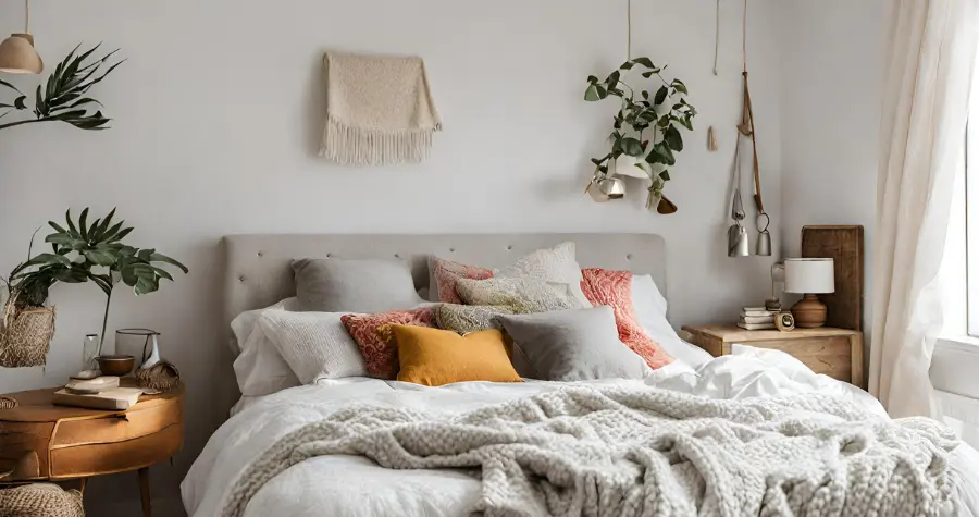 Cosy bedroom with blankets